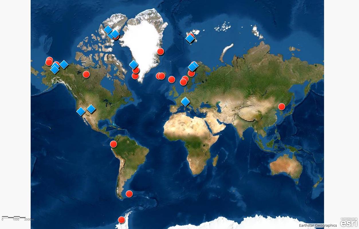 Map of the world showing ITEX sites. Links to interactive map